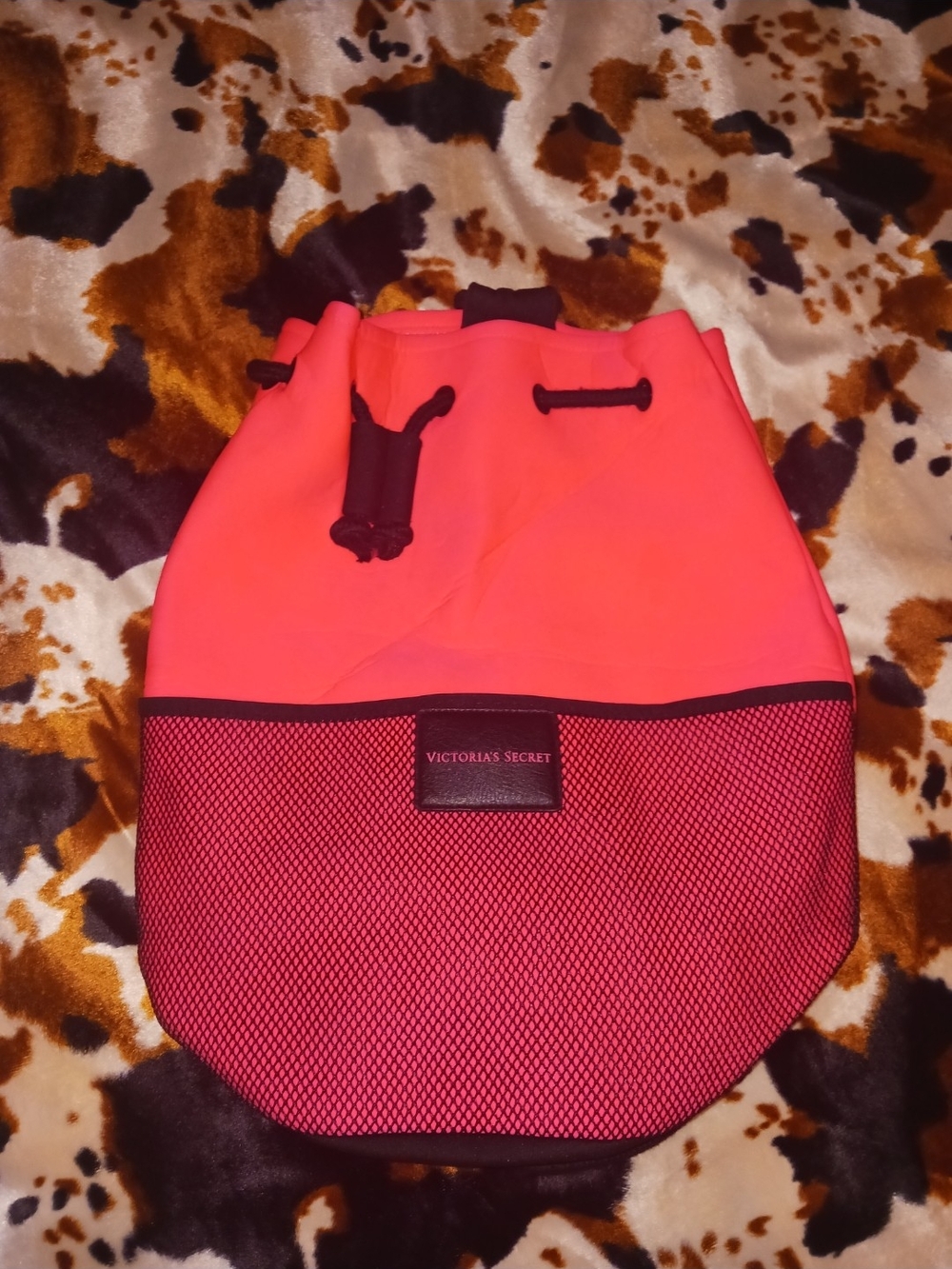 Victoria's Secret Neon Coral Drawstring Backpack